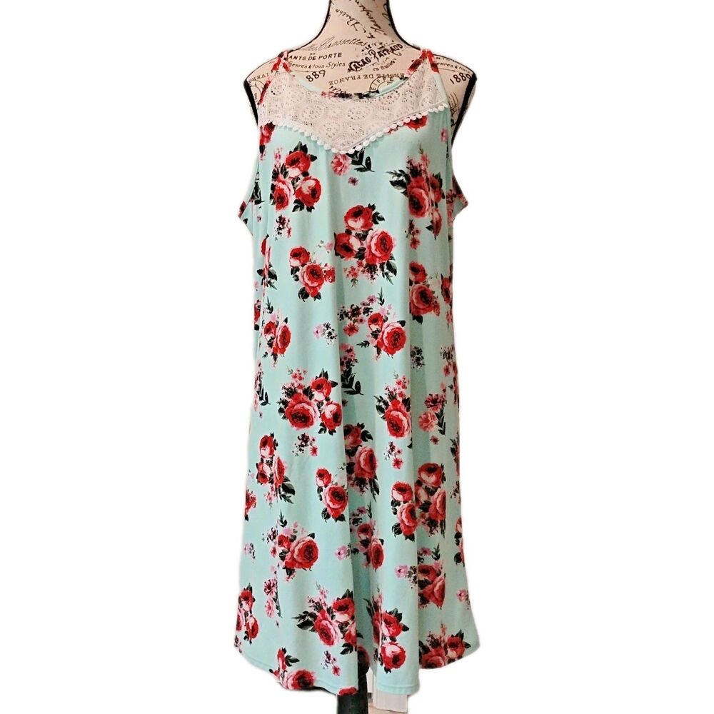 Women XXL Floral Party dress Casual Soft Lace Trim A-Line Chemise Stretch Midi